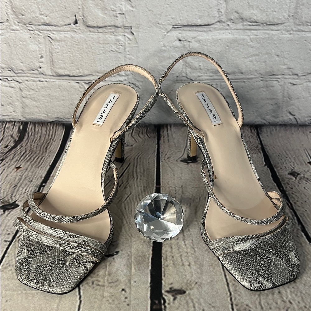Tahari snake print strappy slingback heels
